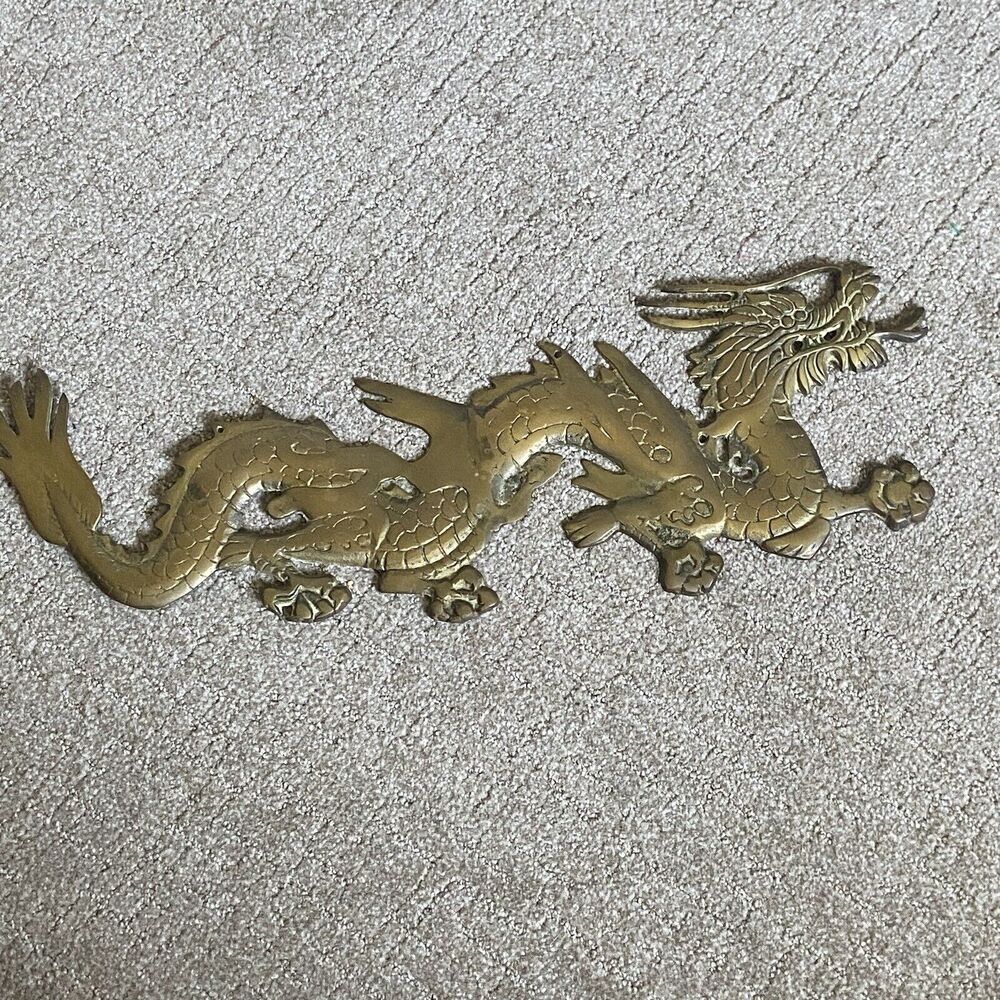 Vintage Brass Wall Hanging Dragon Figure 7”22” Long mid centry modern - Picture 2 of 11